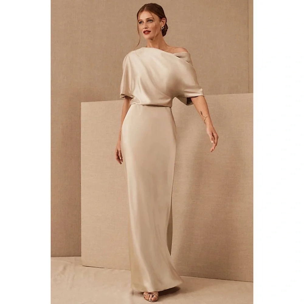 Amsale One Shoulder Satin Dress in champagne - Picture 3 of 13
